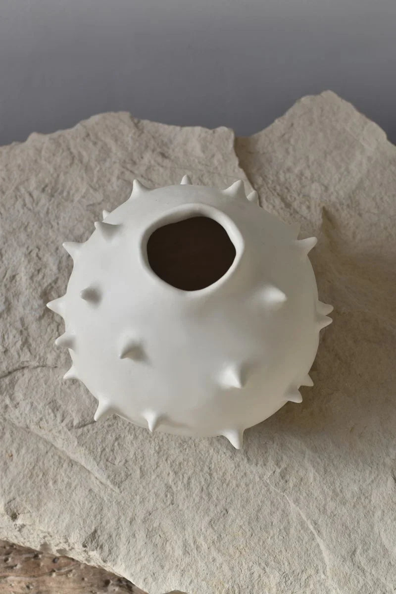 White round ceramic vase with spikes handcrafted by OWO Ceramics